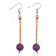 Boucles d'oreilles - Améthyste violette sur soie tressée orange