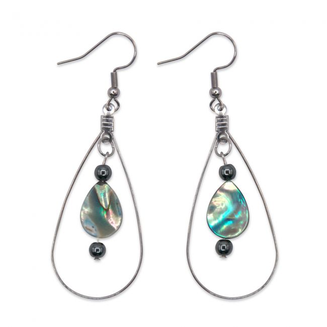 Boucles d'oreilles abalones - Hématites grises