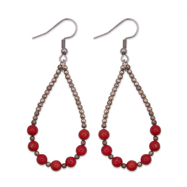 Boucles d'oreilles gouttes - 7 Jaspes rouges