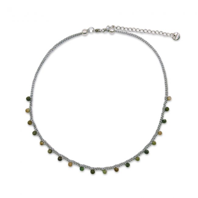 Collier ras de cou en soie tressée avec tourmalines fines facettées - Vert